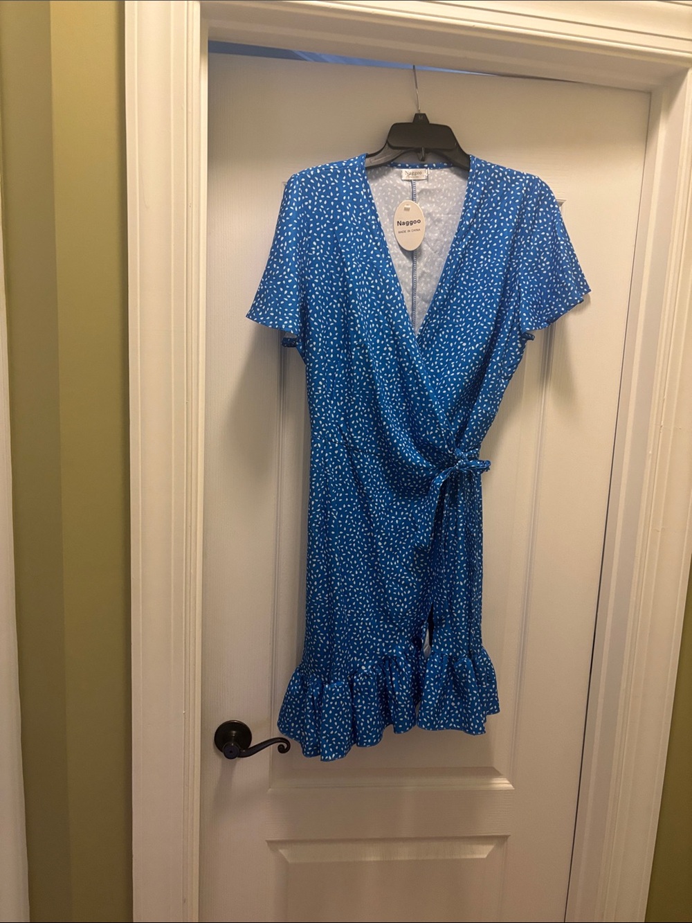 GOGO Royal Blue Wrap Mini Dress with White Dot Print